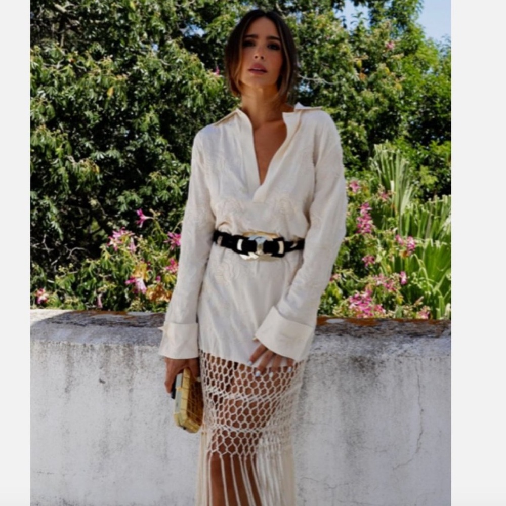 NWT Zara Macrame Fringe Embroidered Midi Dress Sz XS/S Limited Edition Blogger
